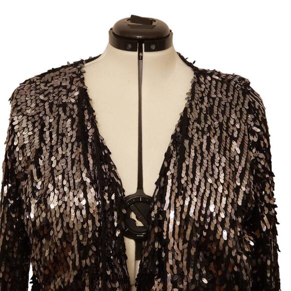 INC International Concepts Woman Open Front Black Sequin Jacket, Size 0X - Picture 2 of 7